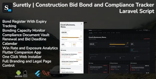 Suretly | Construction Bid Bond and Compliance Tracker Laravel Script With Flutter App