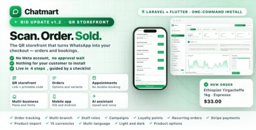 ChatMart – WhatsApp Commerce SaaS with QR Storefronts, Orders, Bookings & AI Upsells