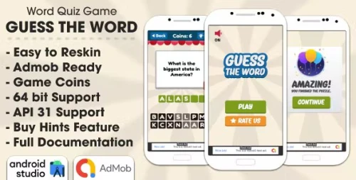 Guess The Word - Word Quiz Game Android Studio Project with AdMob Ads + Ready to Publish