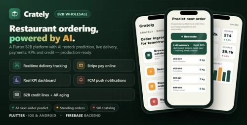 Crately | AI B2B Food Supplier Flutter App (Admin Panel + Customer & Driver, Next.js + Postgres)