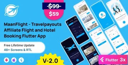 MaanFlight - Complete Flight & Hotel Booking Flutter App with Travel payouts Affiliate Integration