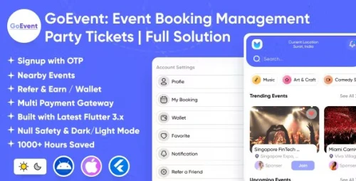 GoEvent - Event Booking Management - Event Planner - Ticket Booking - Flutter Full Solution App
