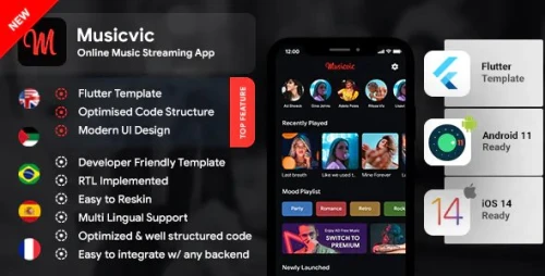 Online Music Streaming Android App Template + iOS App Template - Flutter 2 - Music Player App