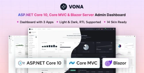 Vona - ASP.Net Core 10, Core MVC & Blazor Server Minimal Admin Dashboard Template