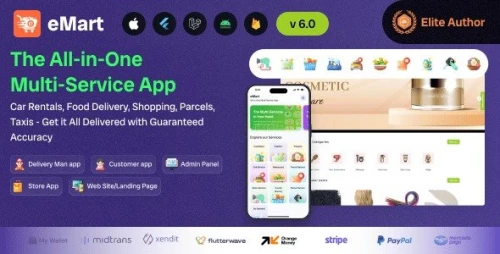 eMart | Multivendor Food, On-demand, eCommerce, Parcel, Taxi Booking, Car Rent App with Admin & Web