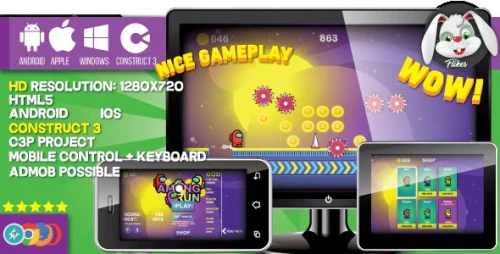 Among Run - HTML5 game, Construct 3 (.c3p) + mobile, sharings, shop, AdMob possible