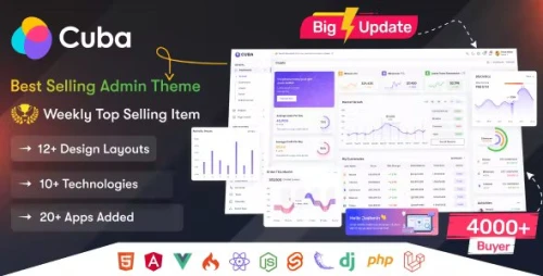 Cuba - Tailwind, Bootstrap, React, Angular, Vue, Nuxt, Next Js, Net, Laravel Admin Dashboard