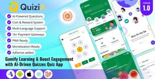 QuiziX – AI Quiz & Trivia Game | React Native Mobile App (Requires QuiziX Platform)
