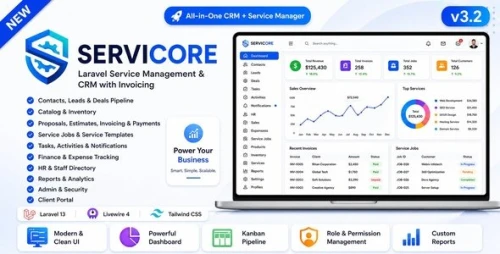 ServiCore – Laravel Service Management & CRM with Invoicing
