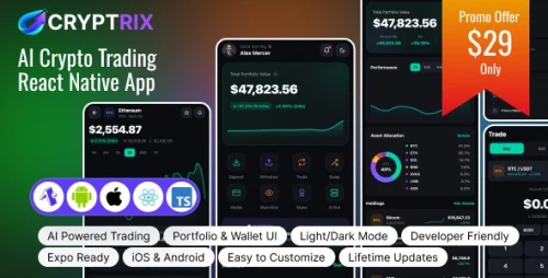 Cryptrix – AI Crypto Investing React Native Expo UI Kit