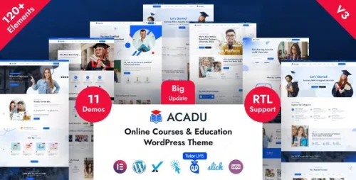 Acadu – Online Courses &amp; Education WordPress Theme + RTL