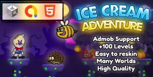 Ice cream Head Platformer Adventure Game - Unity Template + Admob + 100 Levels - Easy Reskin Project