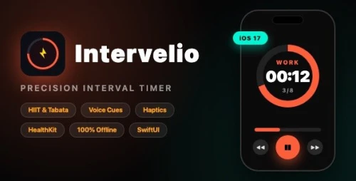 Intervelio | HIIT Interval Timer With Voice Announcements, Haptics and Health Sync - SwiftUI