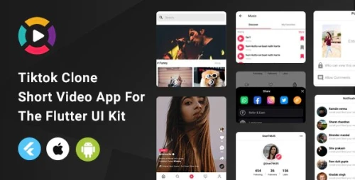 Tiktok Clone - Short Video App For The Flutter UI Kit - Android - iOS