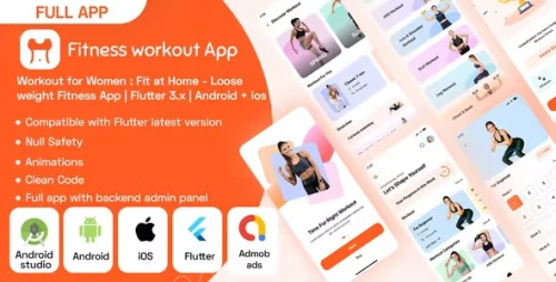 Workout for Women: Fit at Home - Loose weight Fitness with admin panel - Flutter 3.x - Android + ios