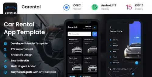 2 App Template - Car Rental Booking App UI Kit - Self driving Car App UI Kit - Car Rent App