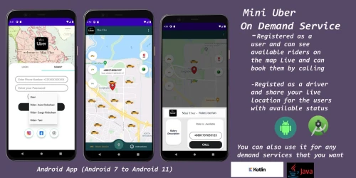 Mini Uber RealTime Live Ride Sharing Application - Turn it into Any On Demand Service App