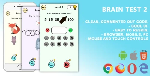 Brain Test 2. Mobile, Html5 Game .c3p (Construct 3)