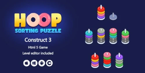 Hoop Sorting Puzzle + Level Editor - HTML5 Game (Construct 3)