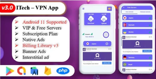 ITech VPN App - VPN unblock Proxy - VPN Secure Servers - Admin Panel - Admob Ads