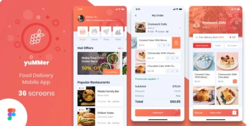 Yummer - Food Delivery Mobile App XD UI Template
