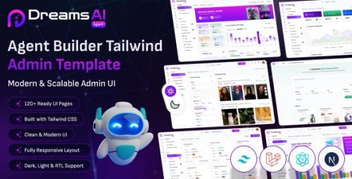 Dreams AI Agent - AI Automation & Agent Builder Admin Template (HTML, React, Next.js)