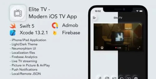 Elite TV - Modern Neumorphism UI TV App for iOS
