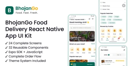 BhojanGo | Food Delivery React Native App UI Kit