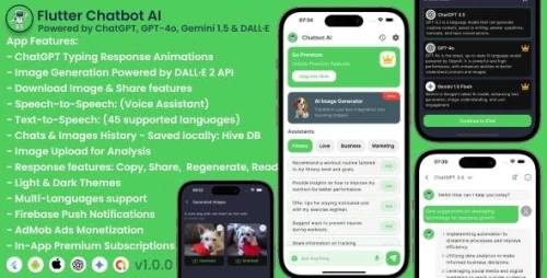 Flutter Chatbot AI - Powered by ChatGPT, GPT-4o & Gemini 2.0 | Image Generator | Voice Assistant