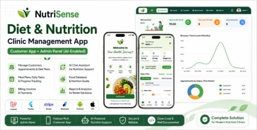 NutriSense - Diet & Nutrition Clinic Management App | Customer App + Admin Panel (AI-Enabled)