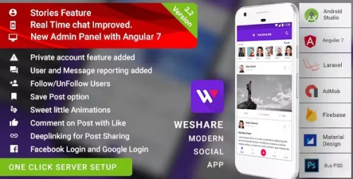 Social Media Android App with Angular Admin - Laravel (PHP) Backend - Complete App - WeShare