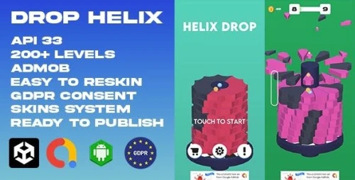 Drop Helix (200 Levels Unity Game Template + Admob Ads + GDPR Consent)