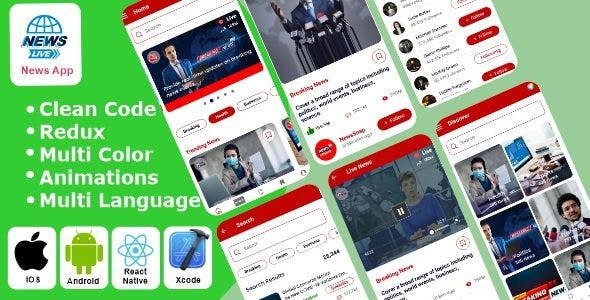 News App - Breaking News | Analysis | Live News | World News React Native iOS/Android App Template