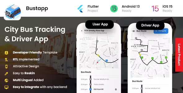 4 App Templates - City Bus Tracking App - Bus Ticket Booking App - City Bus Driver & Rider App