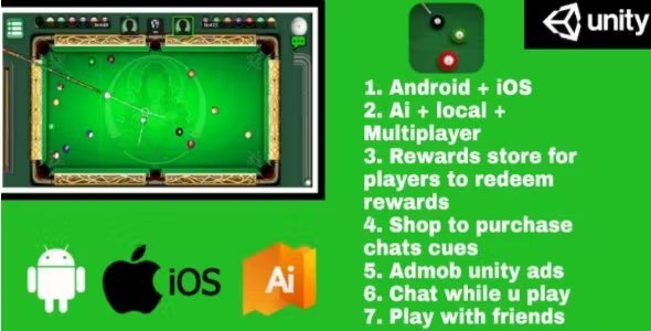 Billiards Multiplayer - 8 Ball Pool With AI & Reward Store - Google AdMob - Unity Ads - Android +