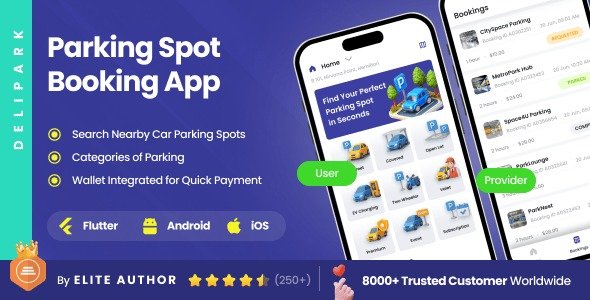 4 App Template| Parking Spot Booking| Smart Parking Management| Real-Time Space Finder| DeliPark
