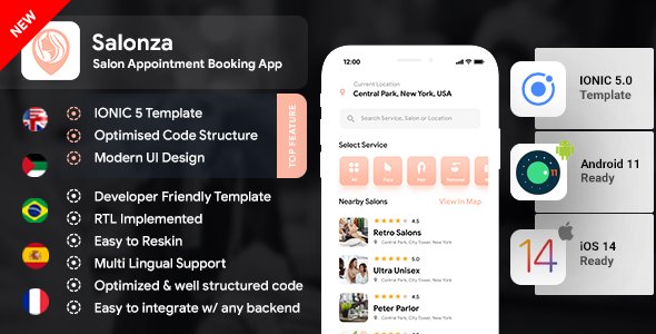Multi Salon Android App Template + Multi Salon iOS App Template - 2 Apps User + Salon - IONIC 5
