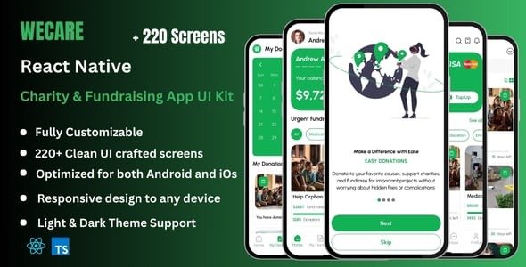 Wecare Pro - Donation, Charity, & Fundraising React Native CLI App Ui Kit