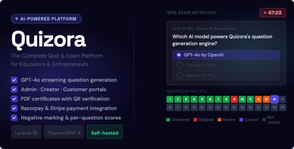 Quizora – AI Quiz & Exam SaaS Platform with Payments and Certificates