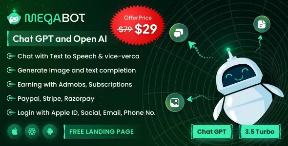 Megabot - React Native ChatGPT | Admob | Subscription Plan | Open AI Chat, Writing & Image Generator