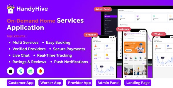 HandyHive – On-Demand Home Service & Handyman Booking App | Flutter Full App (User, Provider &
