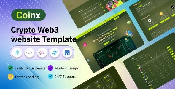 Coinx - Crypto Web3 Website React Next JS Tailwind CSS Template