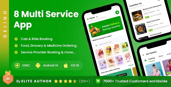 8 in 1 multi-service App Ecommerce, Cab Booking & Handyman App | DeliGo IONIC