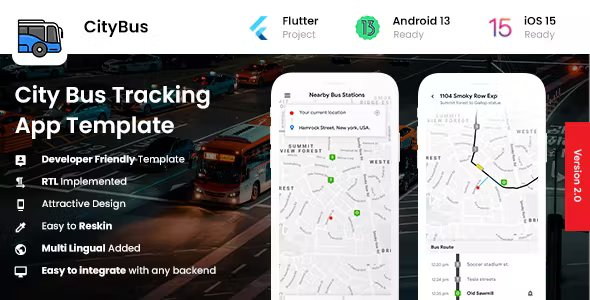 City Bus Tracking & Booking Android & iOS App Template - 2 Apps Driver + Passenger - IONIC 6