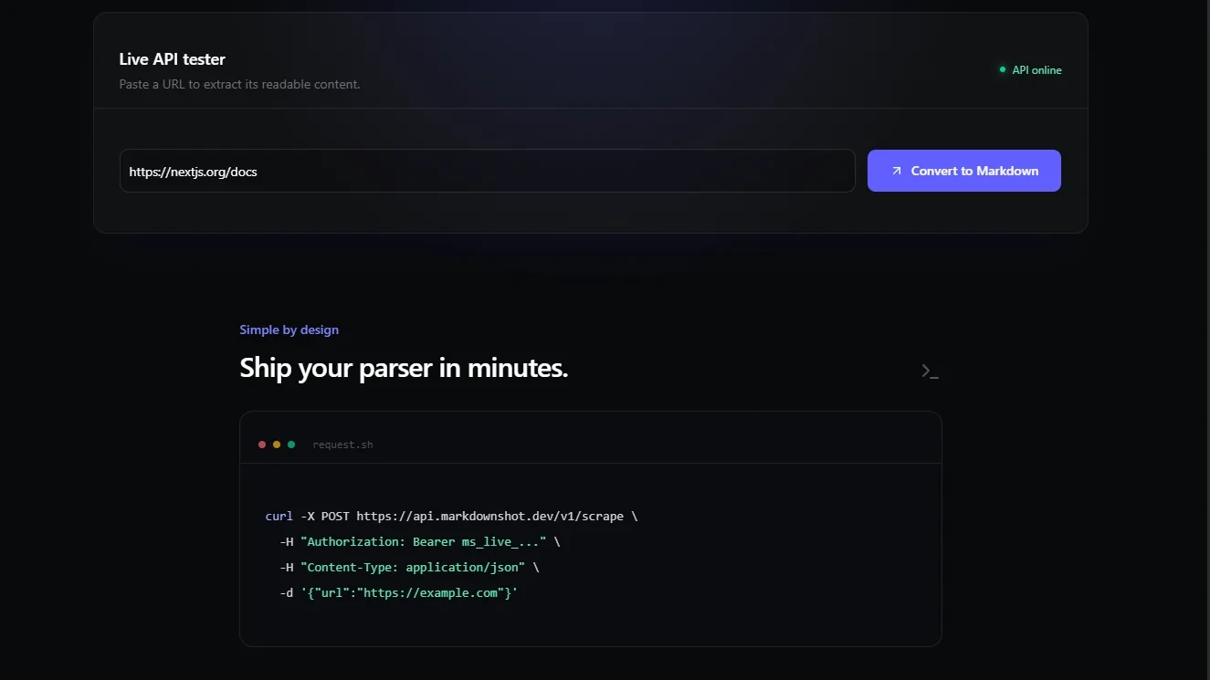 MarkdownShot - Premium Next.js 14 AI Web Scraper Boilerplate