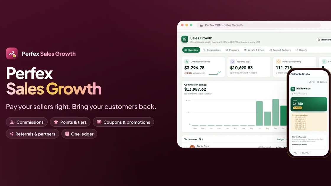 Perfex Sales Growth — Sales Commissions, Loyalty Points, Membership Tiers, Coupons & Referrals for Perfex CRM