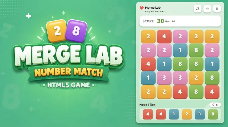 Merge Lab | HTML5 Number Match Puzzle Game