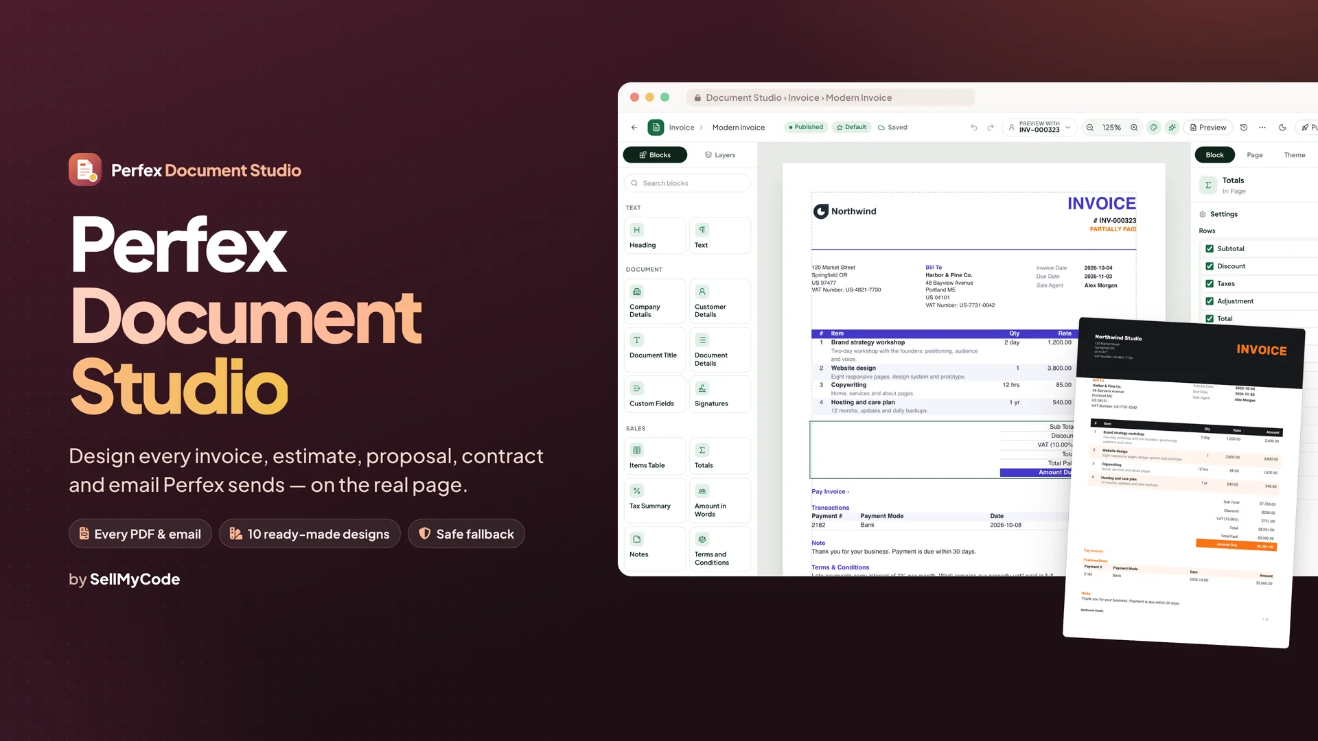 Perfex Document Studio — Invoice, Estimate, Proposal & Email Template Designer for Perfex CRM