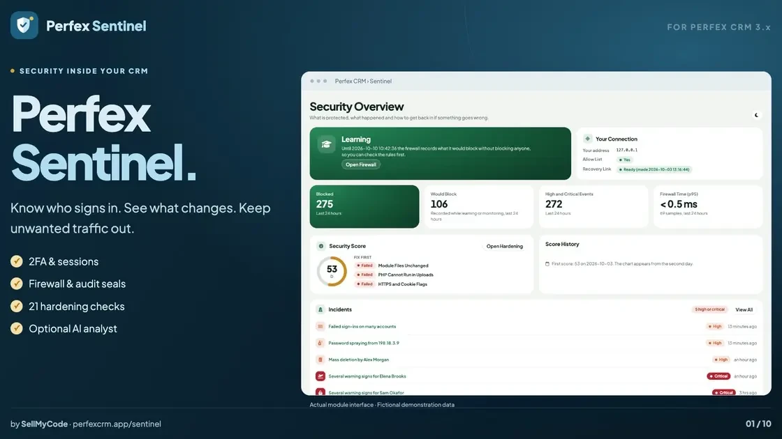 Perfex Sentinel — Security, 2FA, Firewall & Audit Log for Perfex CRM