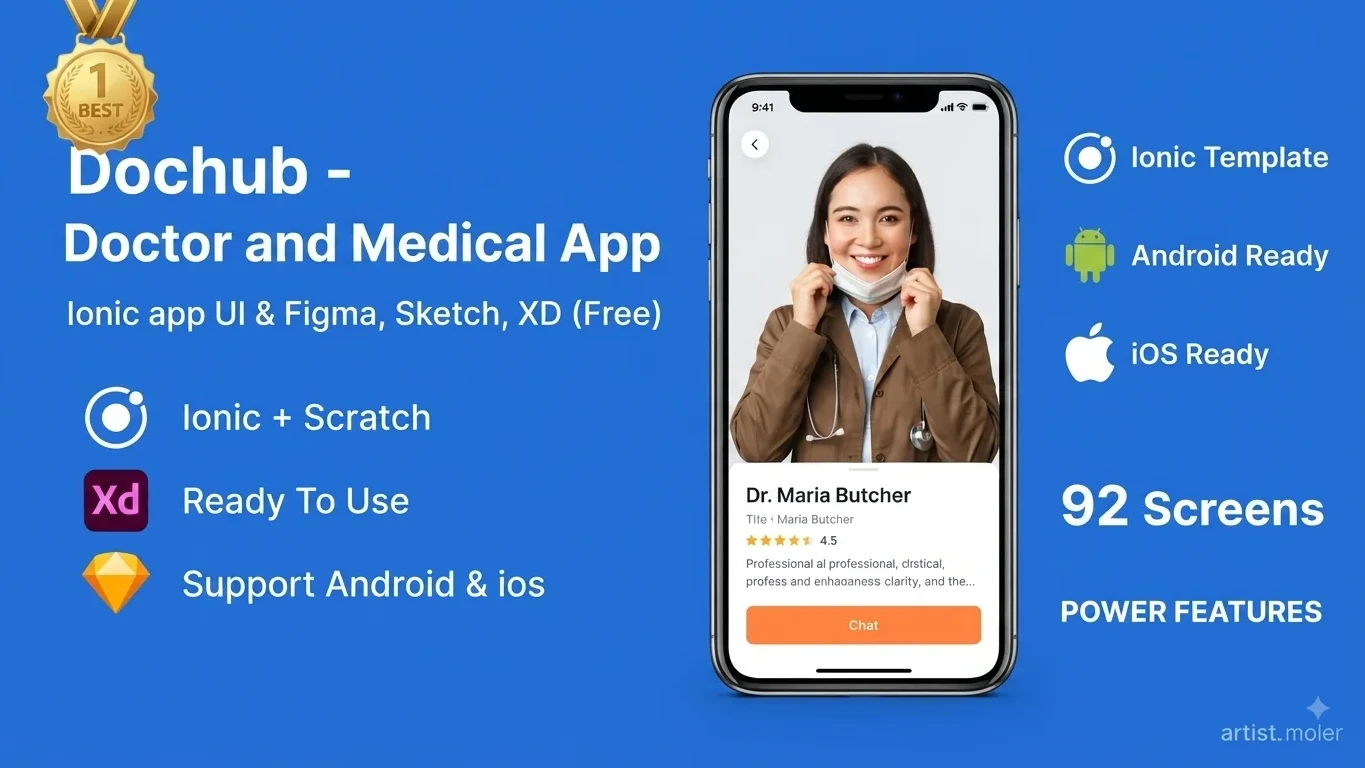 DocHub ANDROID + IOS + FIGMA + SKETCH | UI Kit | Ionic | Doctor & Medical App